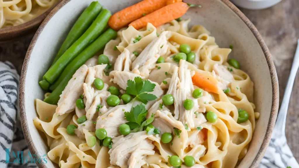 Ingredients for Chicken and Noodles laid out on a counter