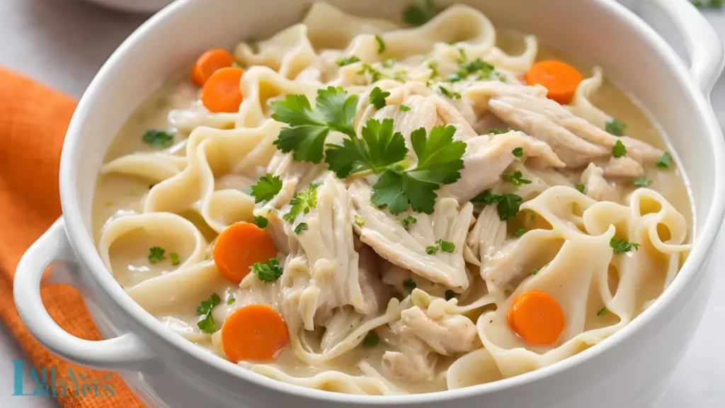 Homemade chicken noodle soup with fresh herbs
