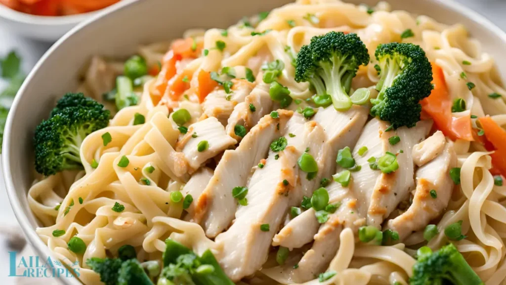 Freshly cooked Chicken and Noodles with carrots and celery