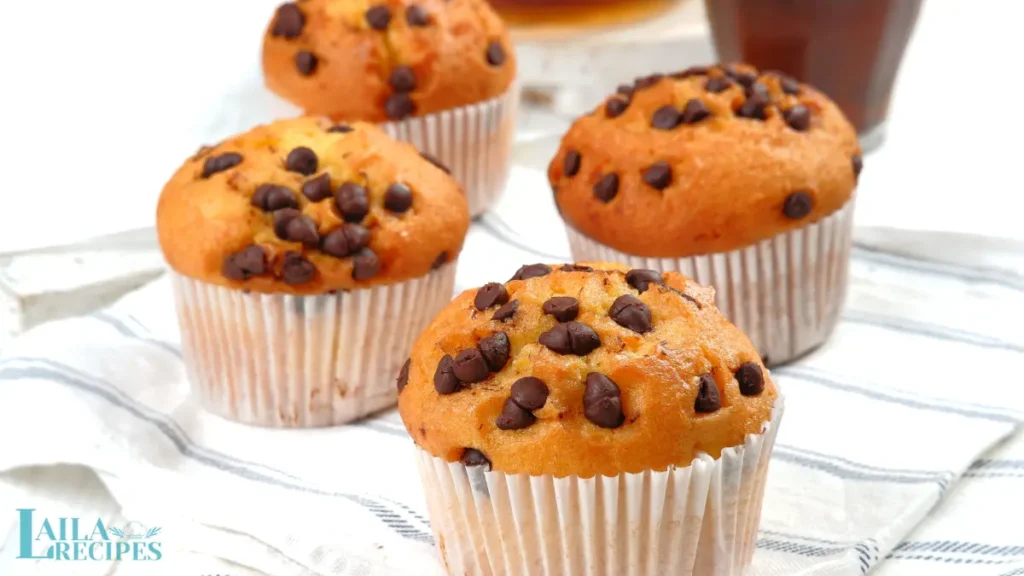 Fresh muffins loaded with melty chocolate chips.
