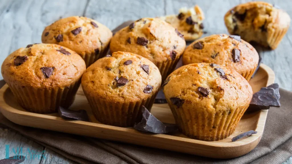 Close-up of bakery-style chocolate chip muffins.